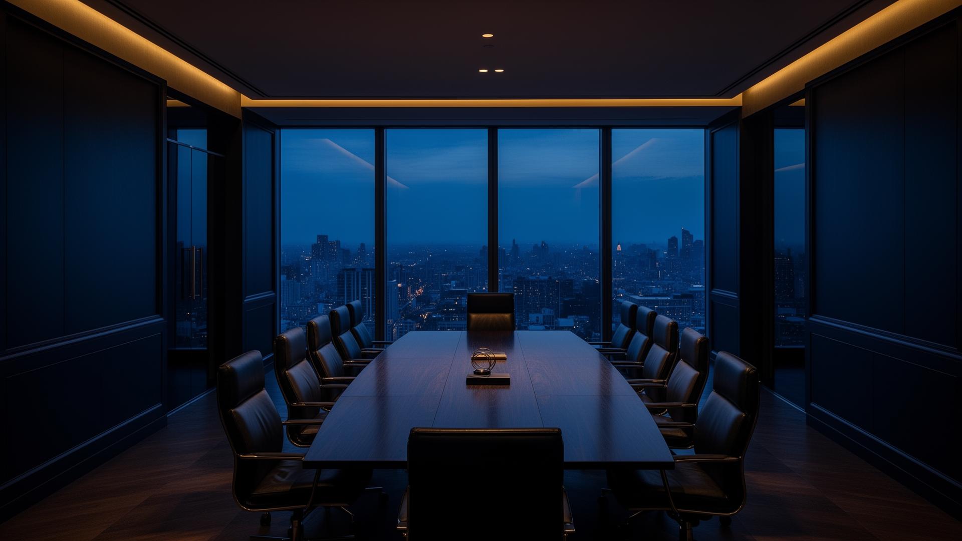 Executive boardroom at dusk